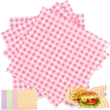 400шт Жиронепроницаемые Бумажные Вкладыши Водонепроницаемые Обертки из сэндвич-бумаги Клетчатая бумага для упаковки пищевых продуктов 4 цвета Бумага для подкладки корзин для бумаг