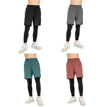 Удобные детские штаны для фитнеса из дышащей функциональной ткани, две искусственные части, 4-полосные эластичные баскетбольные колготки, брюки для мальчиков