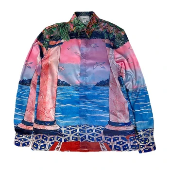 Новая шелковая рубашка Casablanca Для мужчин и женщин с полным приморским принтом, Гавайские пляжные рубашки y2k