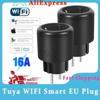 Tuya 16A EU Smart Wifi Power Plug Alexa Google Home Eu Plug Socket Bluetooth Беспроводной Пульт Дистанционного Управления Tuya App Remote Control