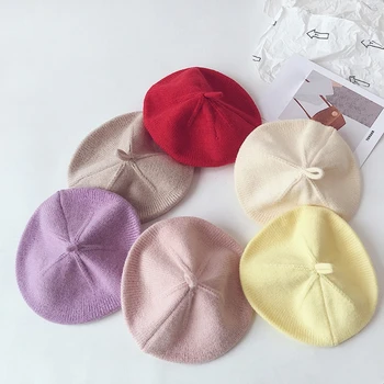 Осенняя детская шапочка HUYU, однотонная винтажная вязаная шапочка-бини для младенцев
