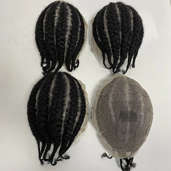 Бразильские натуральные волосы, заменяющие Афро-кукурузные косички, цвет 1b # 8x10, полностью кружевной парик для чернокожих мужчин