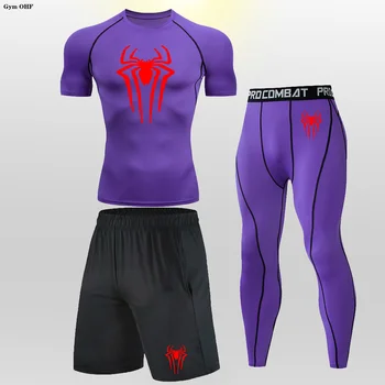 Spi-/ Der Мужской компрессионный комплект для йоги, спортивные костюмы для фитнеса, мужская одежда, рубашки с длинными рукавами для спортзала, леггинсы для бега, Тренировочный рашгард