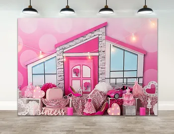 Розовый тематический фон для фотосъемки вечеринки по случаю дня рождения в доме для девочек, декор для торта в виде сердечка, декор для фотостудии, фон для фотозоны