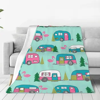 Happy-Camper-Flamingos Мягкое фланелевое покрывало для дивана-кровати, теплое одеяло, легкие одеяла для дивана, дорожное одеяло