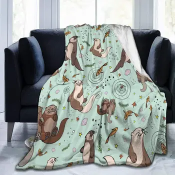 SaltaStore Плед с морскими выдрами, Зеленое Маленькое Фланелевое одеяло на коленях, Подарки для детей, Уютное одеяло для полудня, Флисовое одеяло для дивана