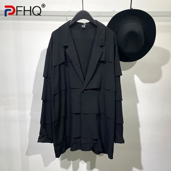 PFHQ 2023 Новые куртки для мужчин с длинным рукавом и отложным воротником, объемное свободное пальто в стиле пэчворк, мужская летняя мода 21F3904