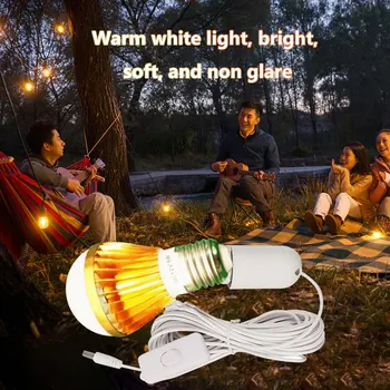 Светодиодная лампа с солнечным управлением E27 с кабелем Лампочка высокой яркости, антибликовая теплая белая лампочка для домашнего офиса