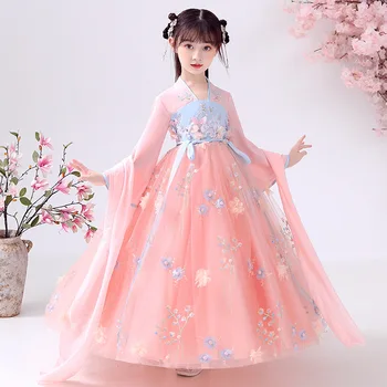 2021 Hanfu Китайский традиционный костюм, платье для девочек, детское сценическое танцевальное представление, кружевное платье, детский сказочный костюм принцессы