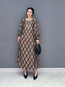 SuperAen Лето 2023, Новое Корейское платье в клетку с бриллиантами, Повседневное Свободное модное Женское платье Макси